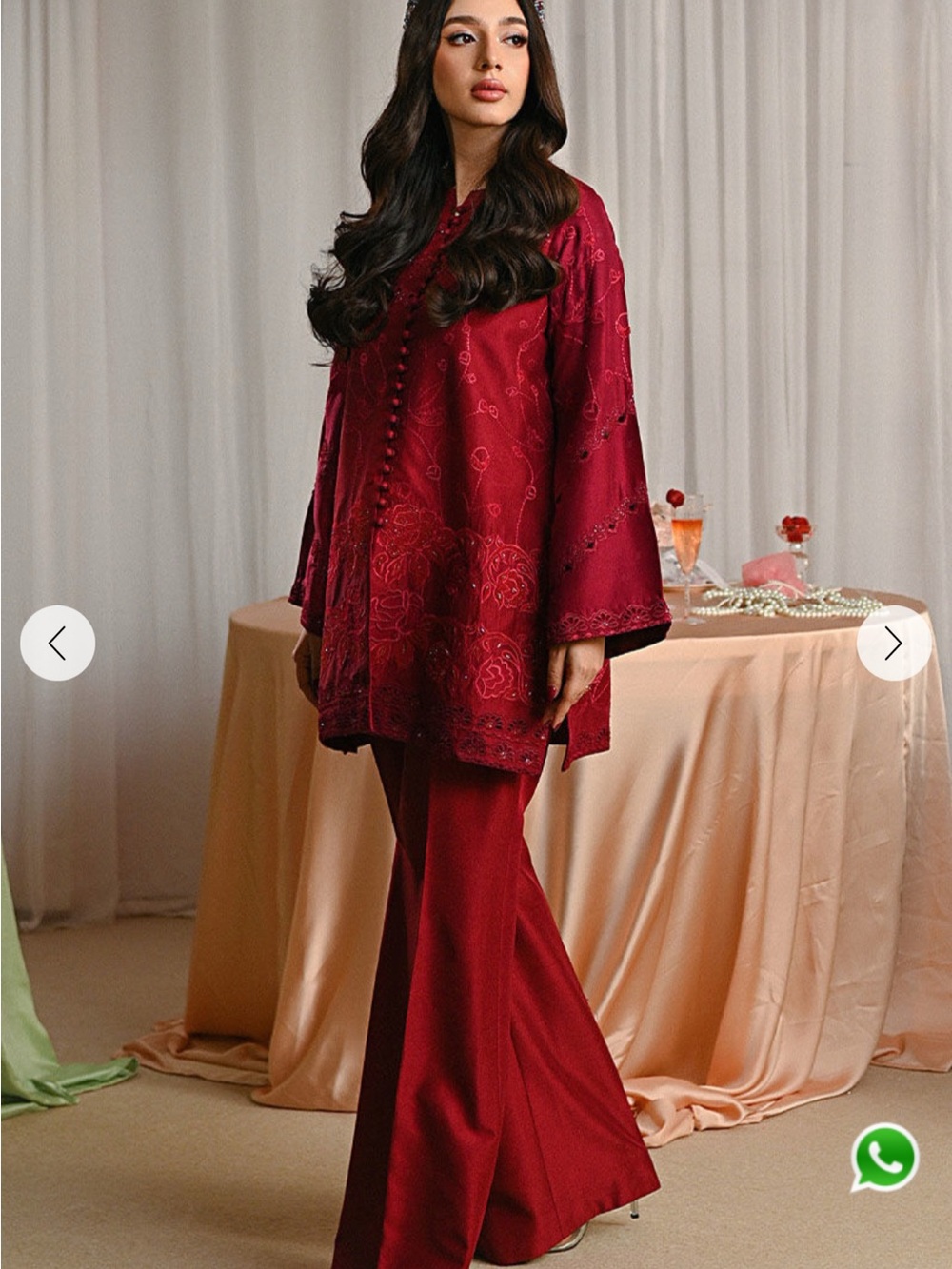 Elegant Red Embroidered Women’s Kimono & Trousers Set - Picture 2 of 5